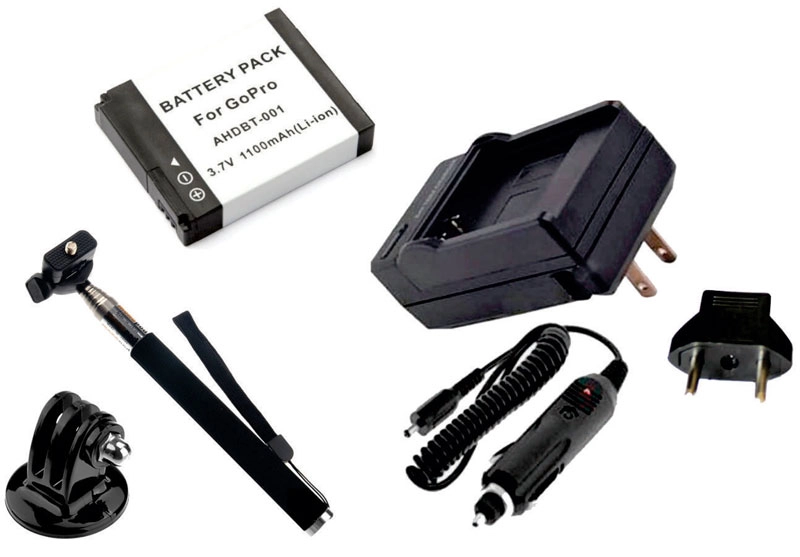 Kit 1 Bateria AHDBT-001 + Carregador para GoPro 1 e 2 + Bastão Selfie