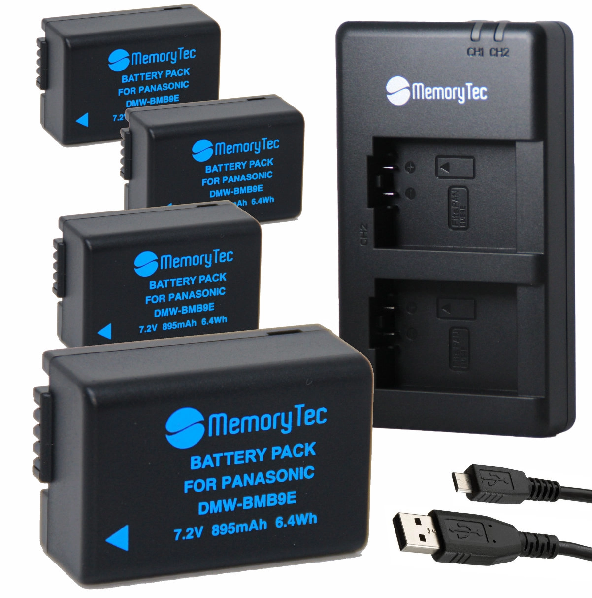 Kit 4 Baterias DMW-BMB9 + Carregador Duplo DL para Panasonic