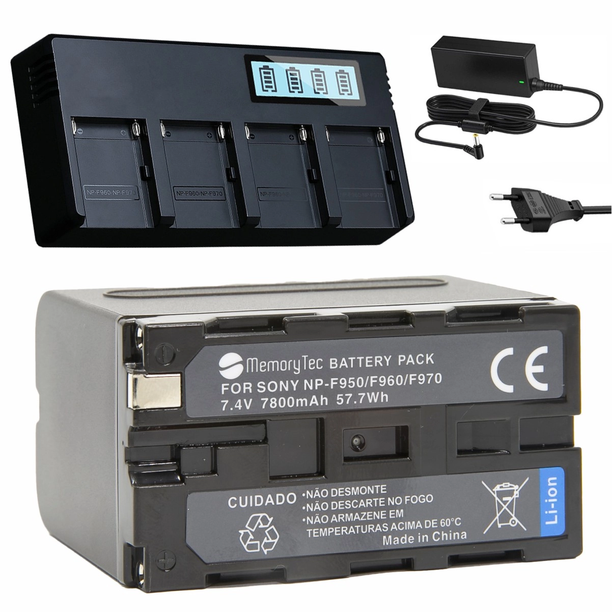 Kit 1 Bateria NP-F950 + Carregador Quadruplo para Sony