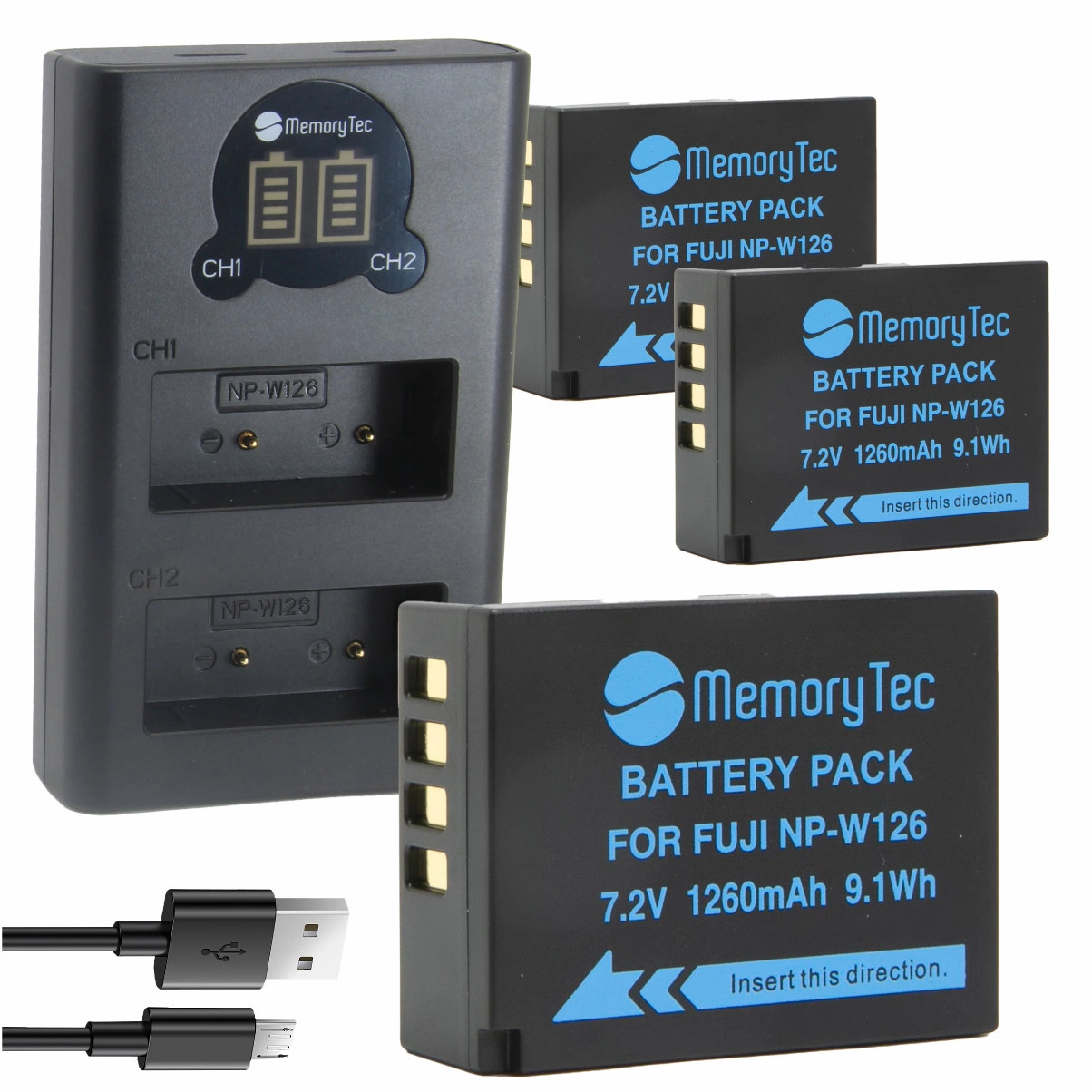 Kit 3 Baterias NP-W126 + Carregador Duplo DL para Fujifilm