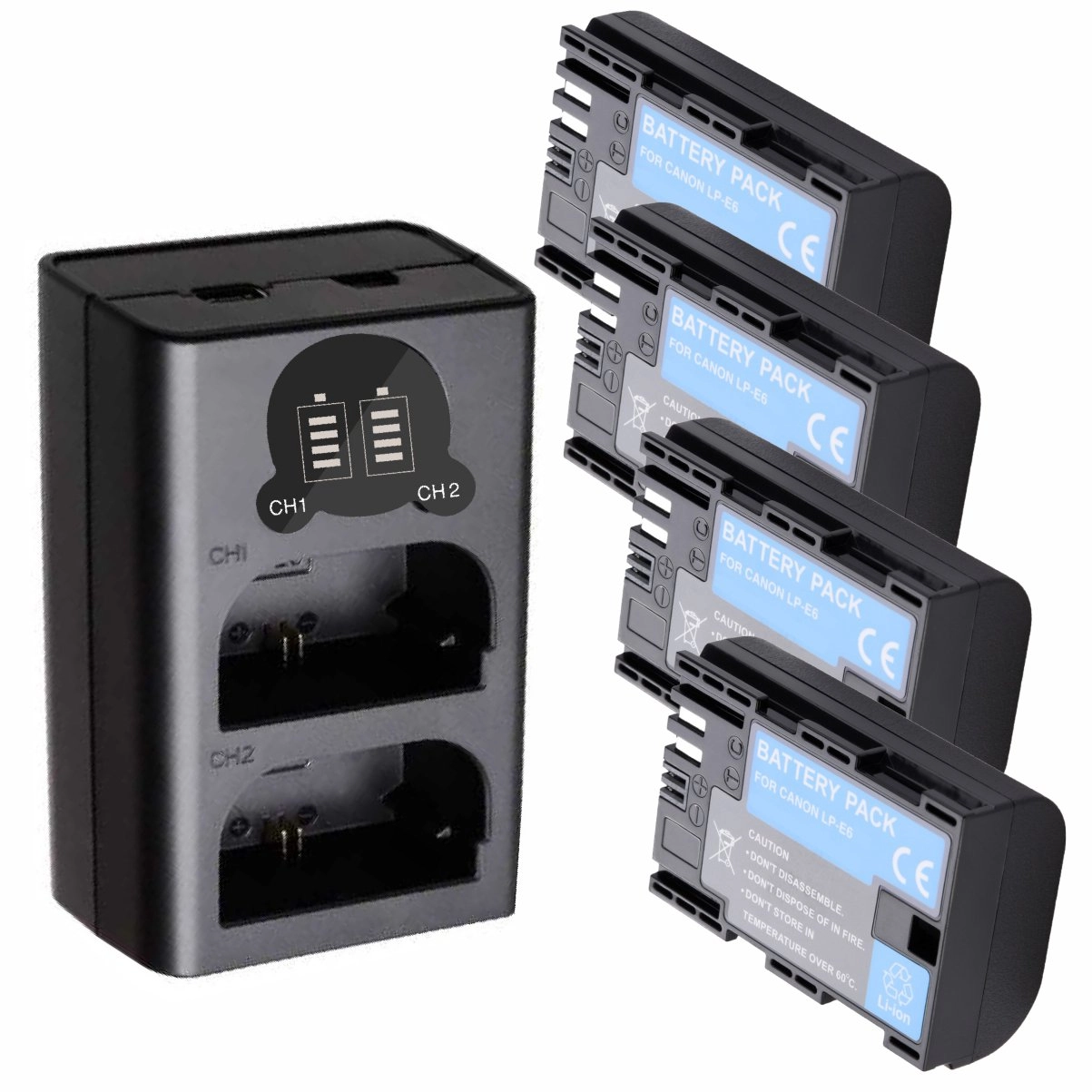 Kit 4 Baterias LP-E6 + Carregador para Canon