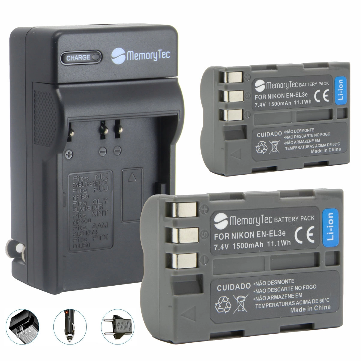 Kit 2 Baterias EN-EL3 + Carregador para Nikon