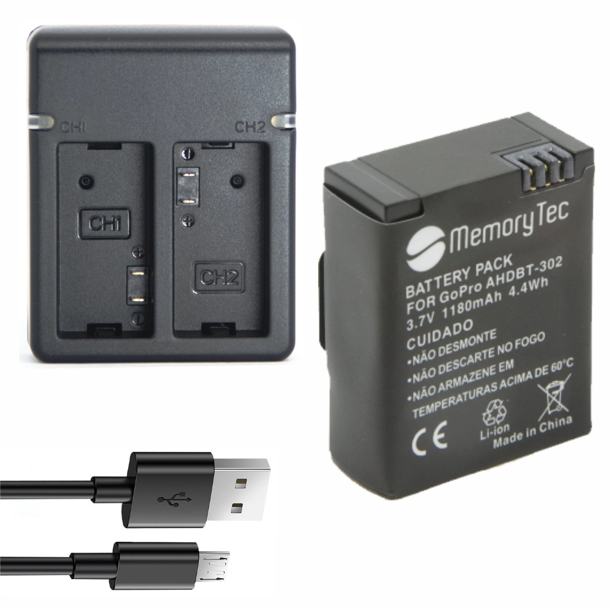 Kit 1 Bateria AHDBT-301 + Carregador Duplo para GoPro 3