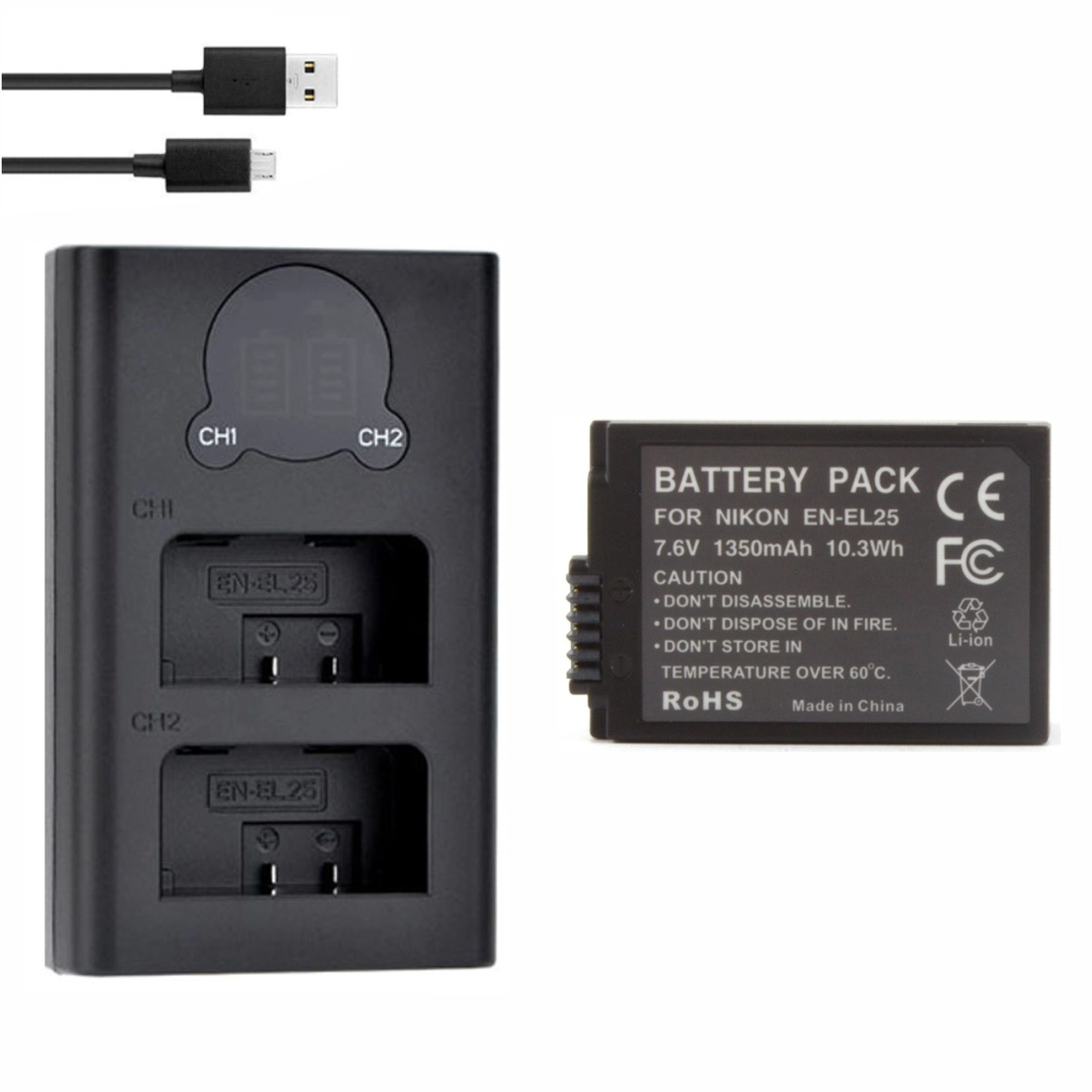Kit 1 Bateria EN-EL25 + Carregador Duplo DL para Nikon