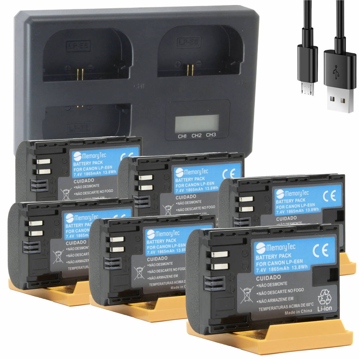 Kit 6 Baterias LP-E6NH PRO + Carregador Triplo TT para Canon