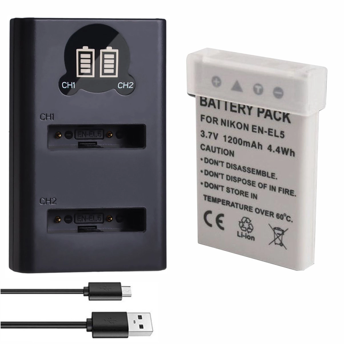 Kit 1 Bateria EN-EL5 + Carregador Duplo DL para Nikon