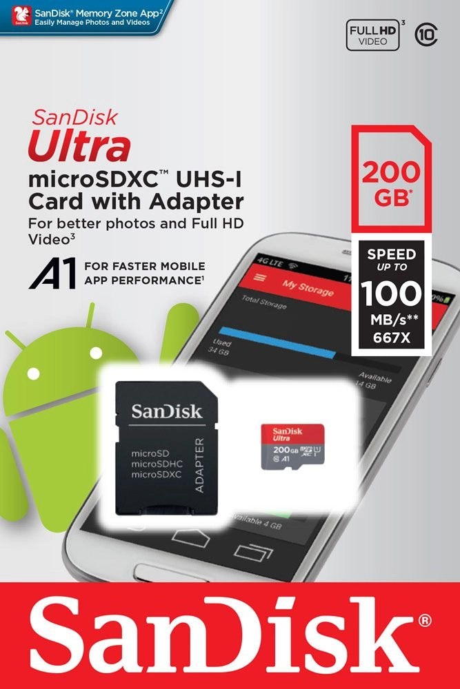 MICRO SDXC 200GB Sandisk ULTRA 100MBS