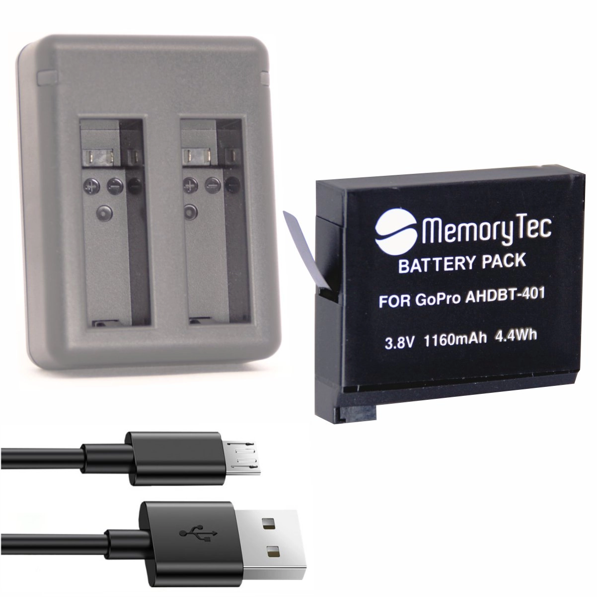 Kit 1 Bateria AHDBT-401 + Carregador Duplo GoPro Hero 4