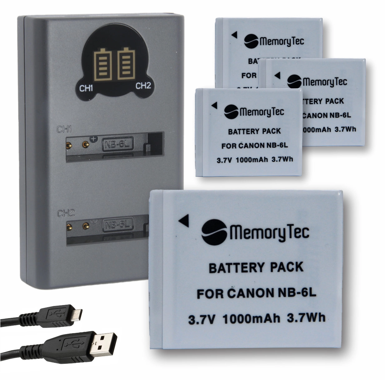 Kit 4 Baterias NB-6L + Carregador para Canon