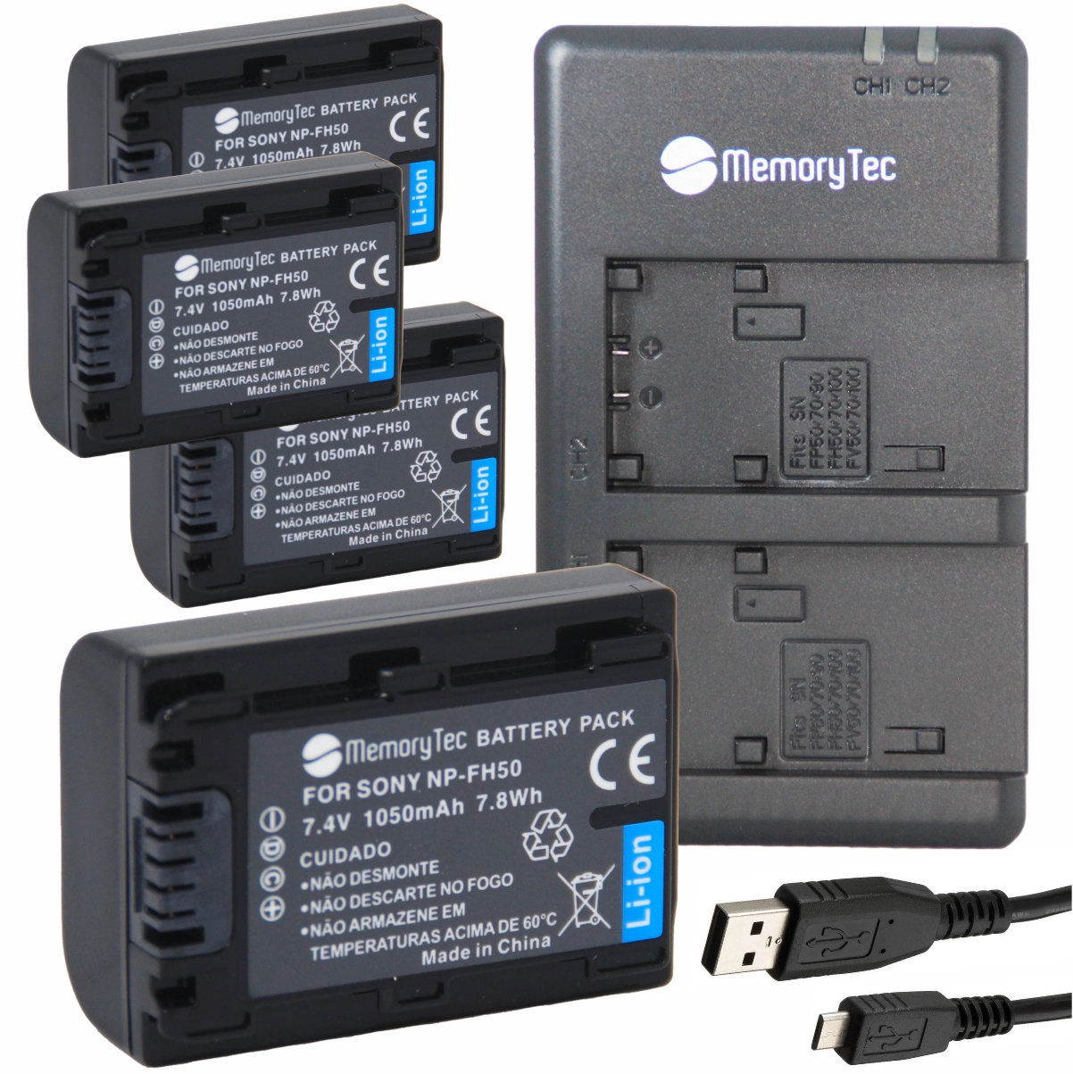 Kit 4 Baterias NP-FH50 + Carregador Duplo DU para Sony