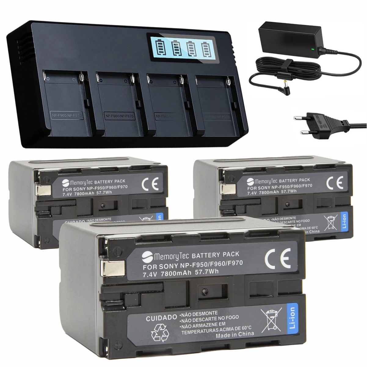 Kit 3 Baterias NP-F950/960/970 + Carregador Quadruplo para Sony