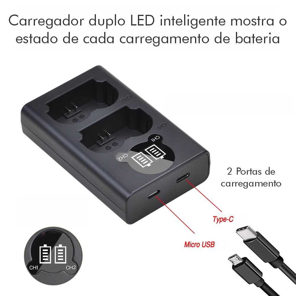 Kit 4 Baterias NP-W235 + Carregador Duplo DL para Fujifilm