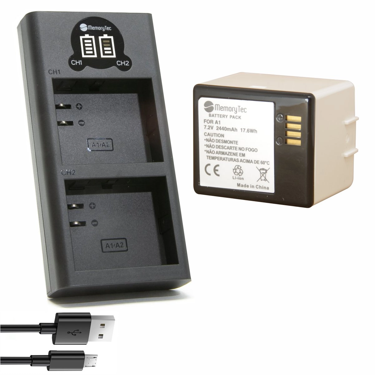 Kit 1 Bateria A1 / A1B + Carregador Duplo DL para Arlo Pro 2