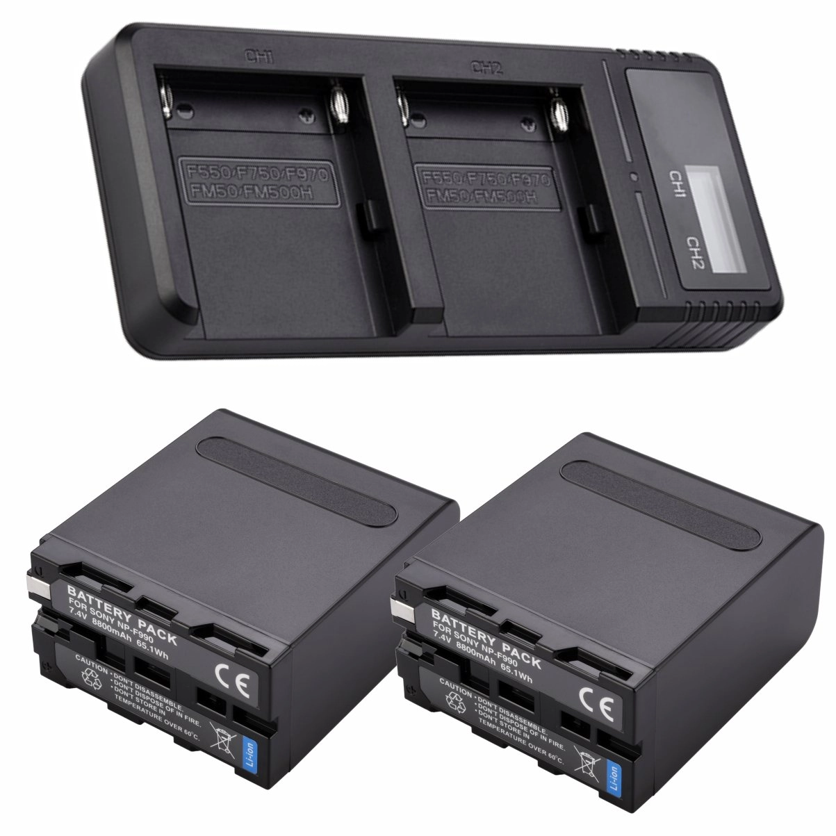 Kit 2 Baterias NP-F990 + Carregador Duplo DL para Sony