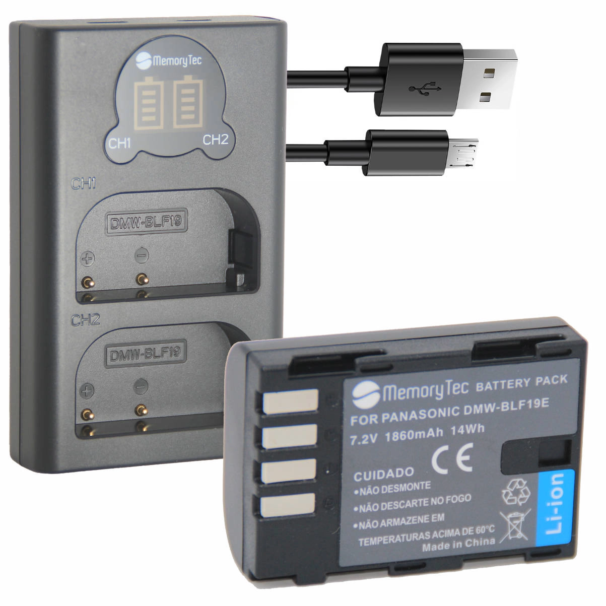 Kit 1 Bateria DMW-BLF19e + Carregador Duplo DL para Panasonic