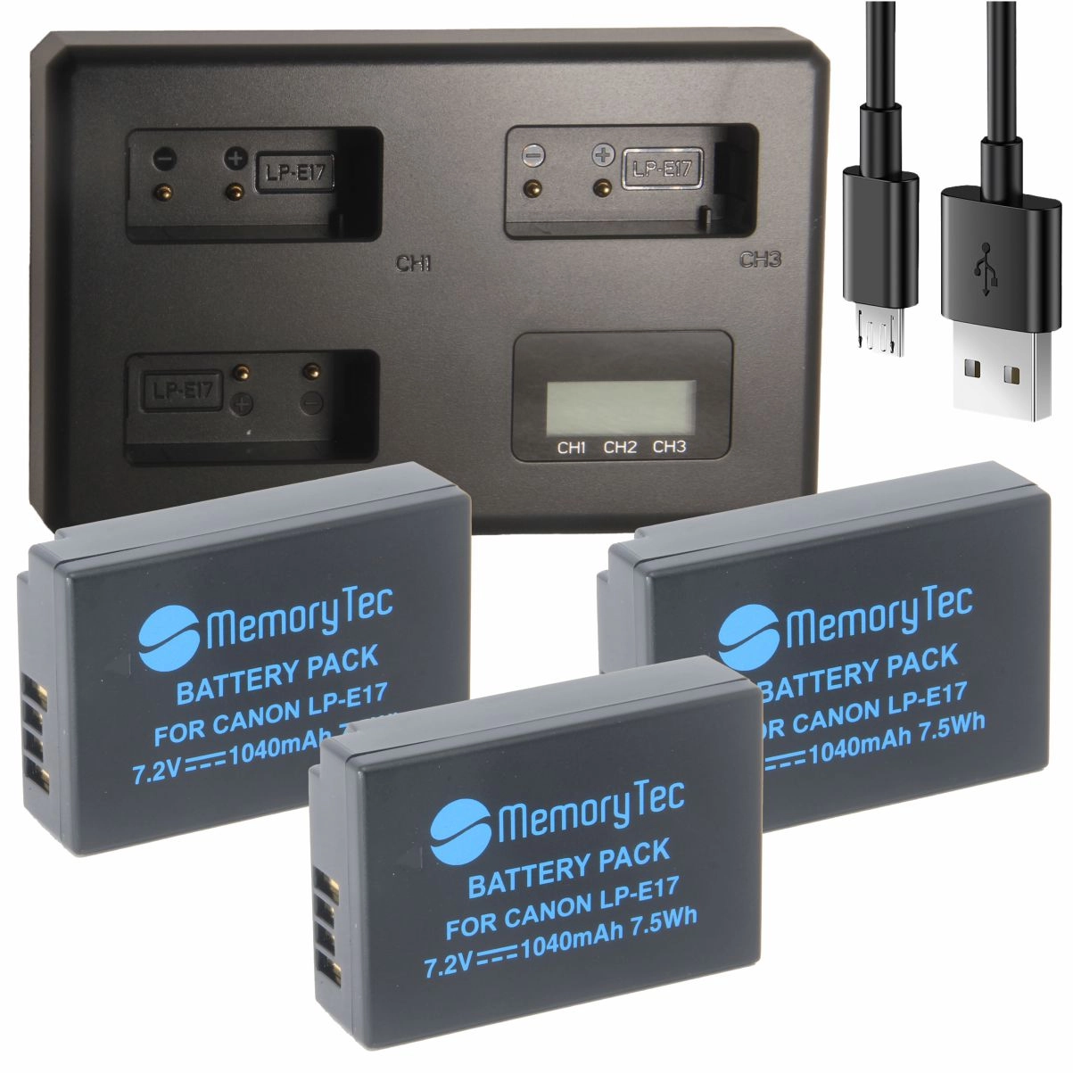 Kit 3 Baterias LP-E17 + Carregador Triplo para Canon