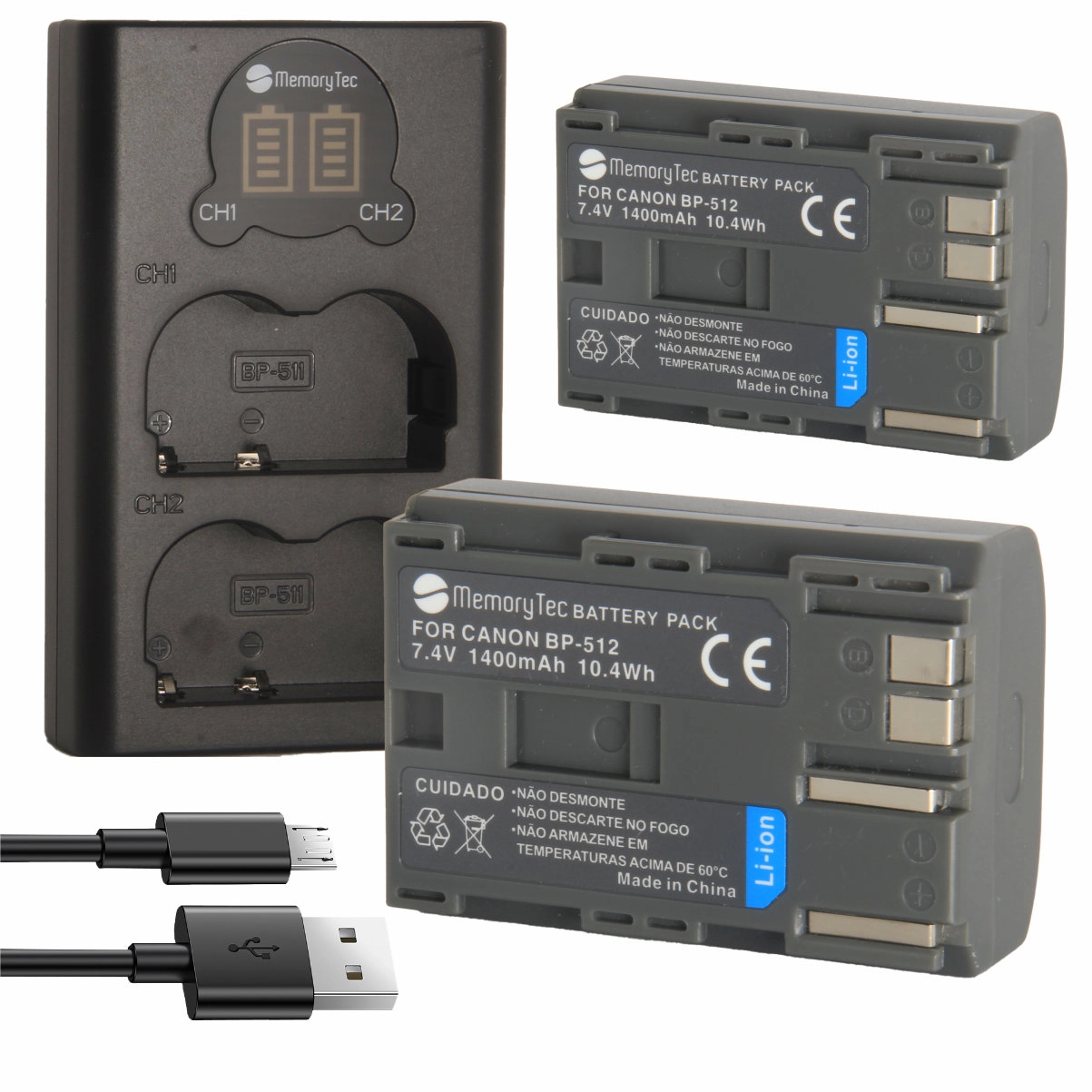 Kit 2 Baterias BP-512 + Carregador Duplo DL para Canon