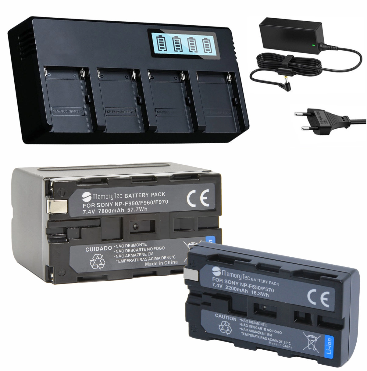 Kit 1 Bateria NP-F970 + 1 Bateria NP-F570 + Carregador Quadruplo para Sony