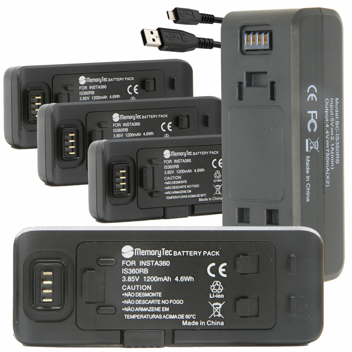 Kit 4 Baterias IS360RB + Carregador Duplo para INSTA360 One R Action