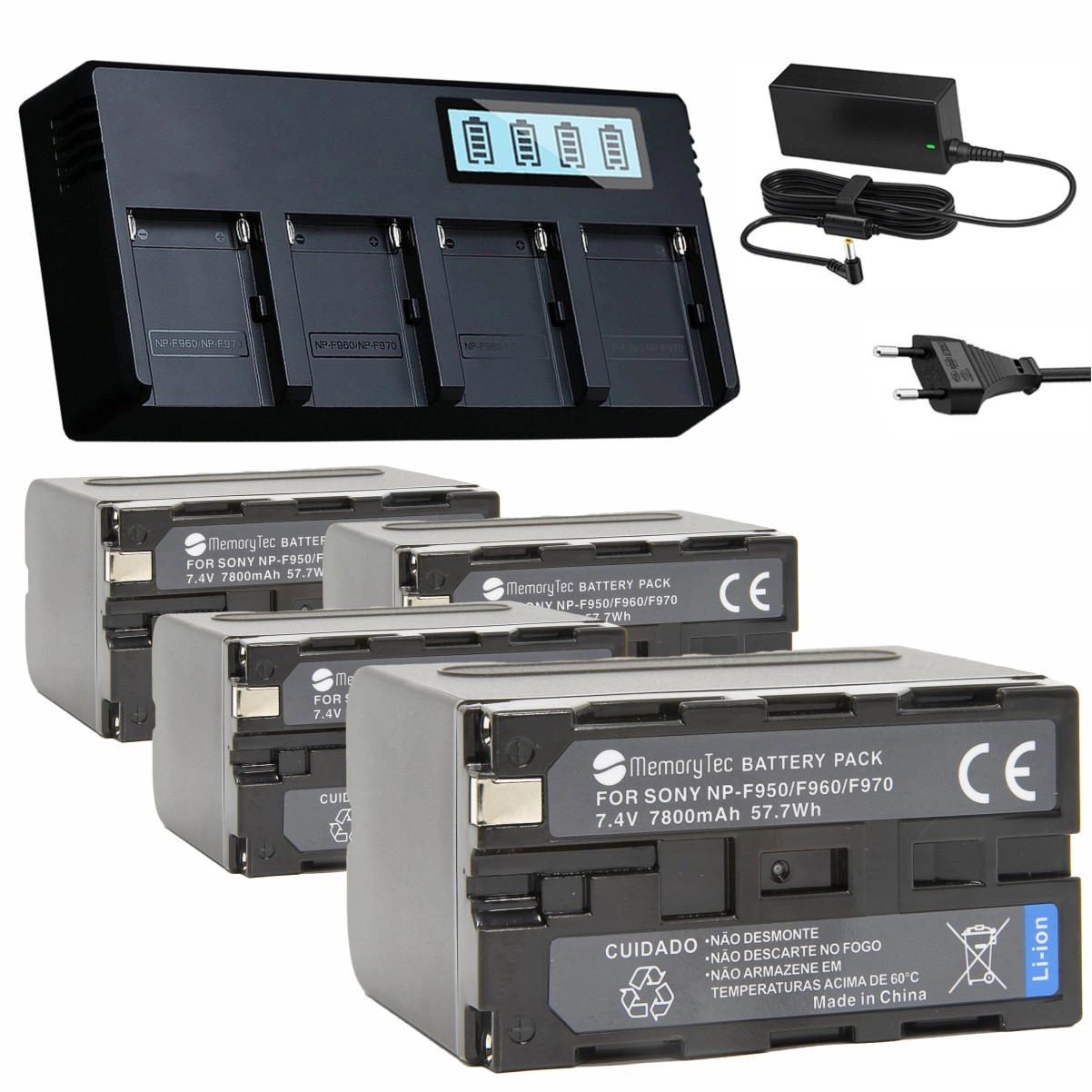 Kit 4 Baterias NP-F950 + Carregador Quadruplo para Sony