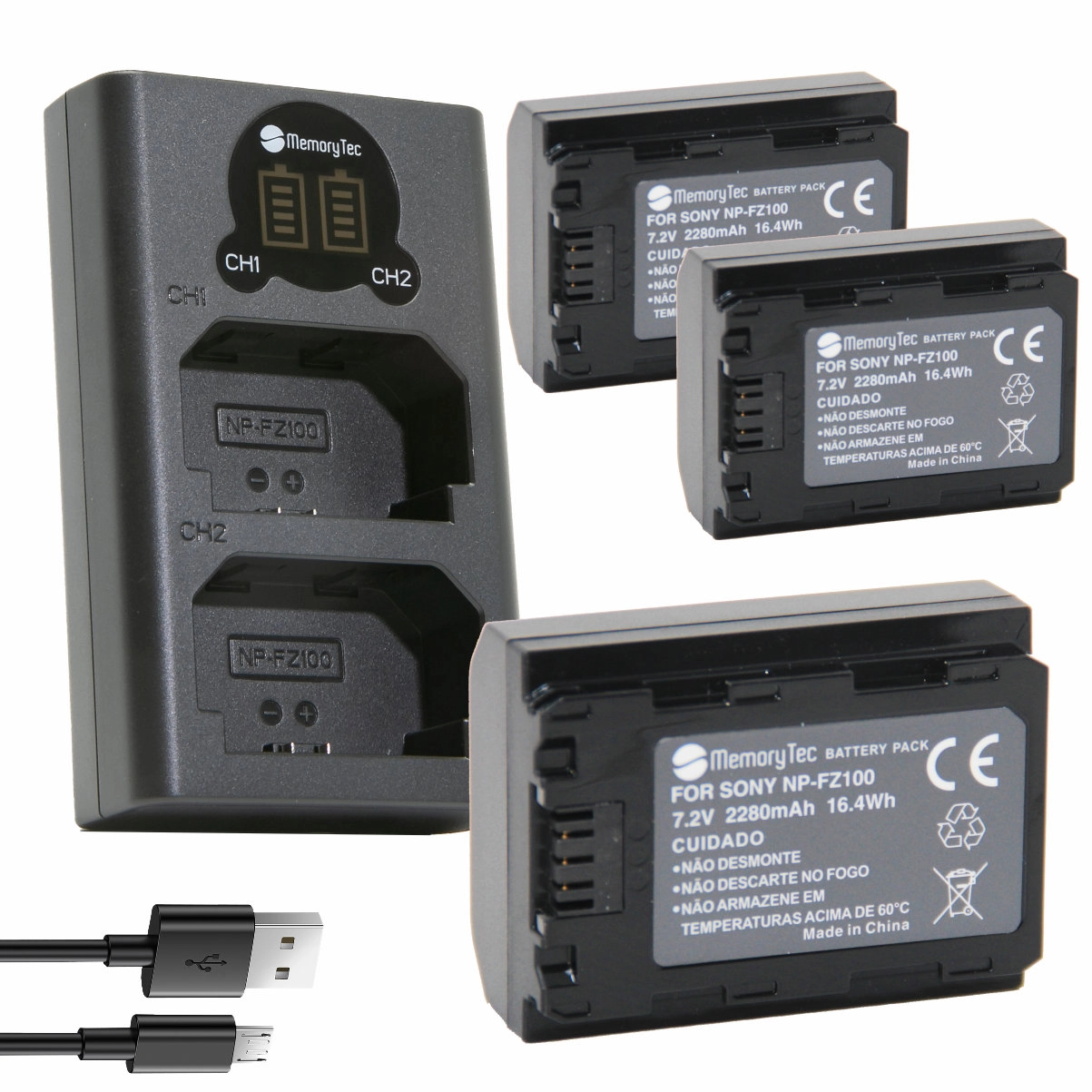 Kit 3 Baterias NP-FZ100 + Carregador Duplo DL para Sony