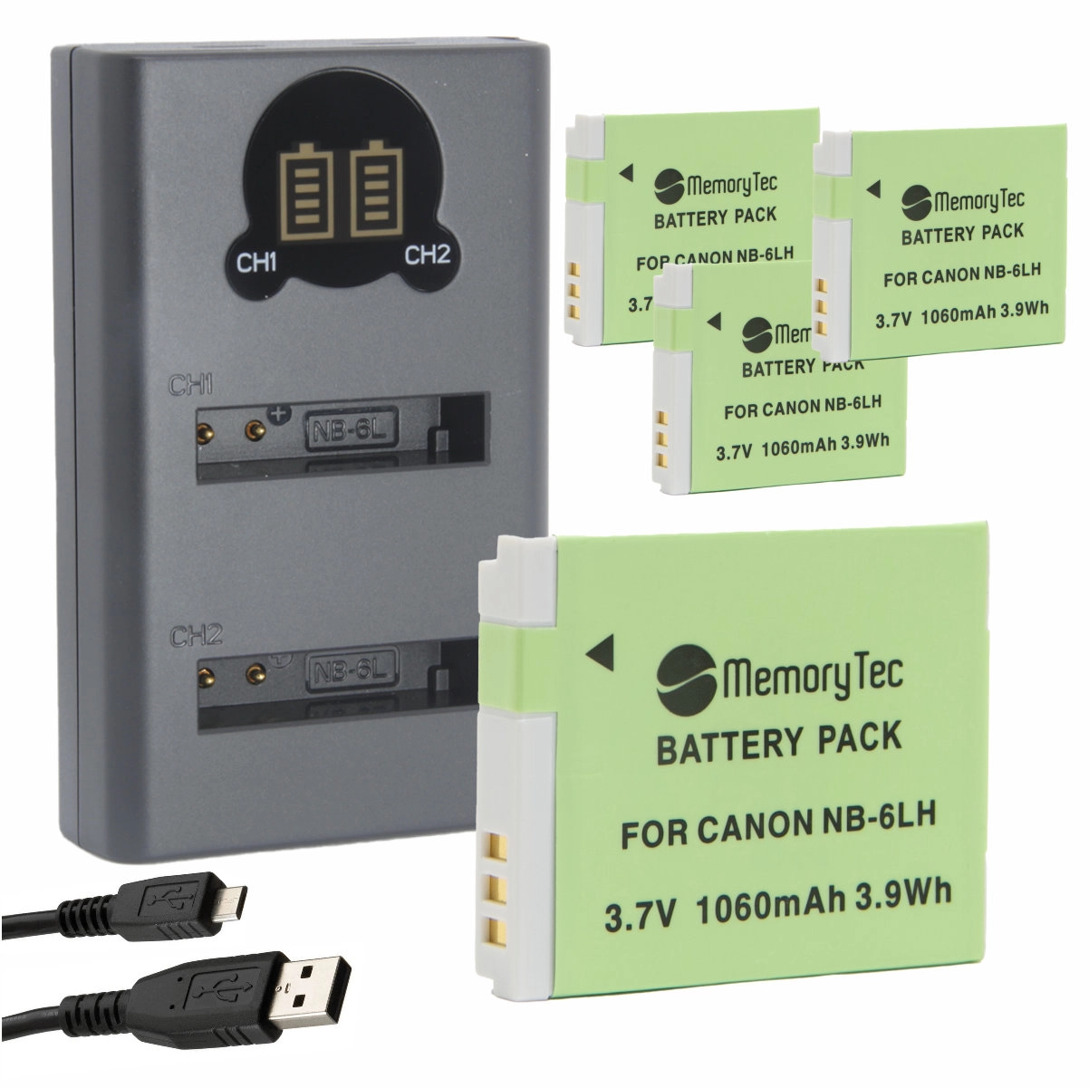 Kit 4 Baterias NB-6LH + Carregador Duplo DL para Canon