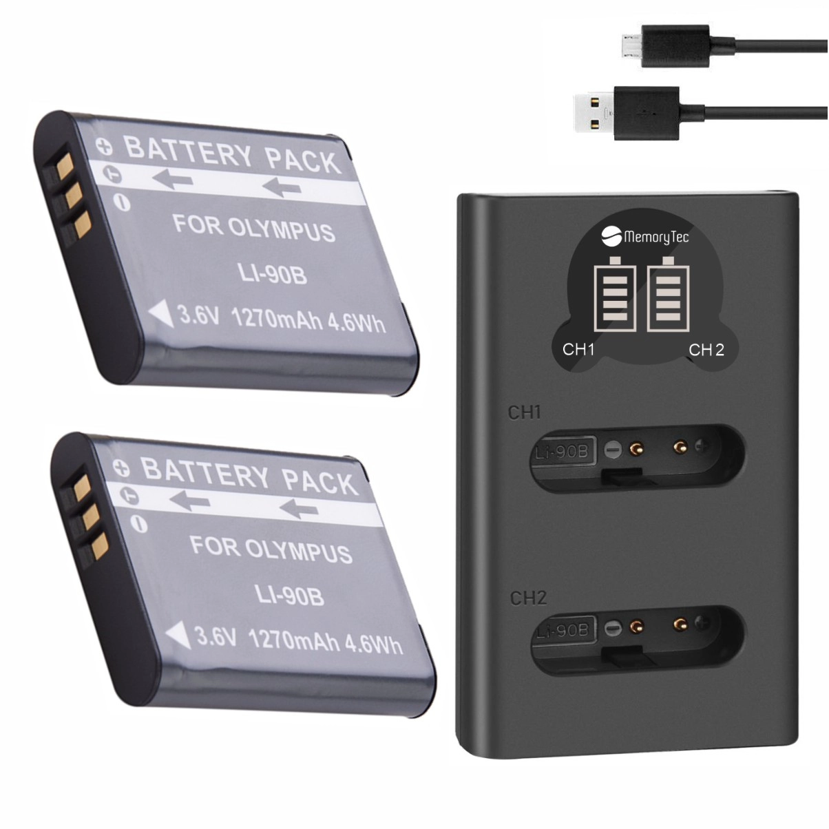 Kit 2 Baterias Li-90B + Carregador Duplo DL para Olympus Kit 2 Baterias Li-90B + Carregador Duplo DL para Olympus