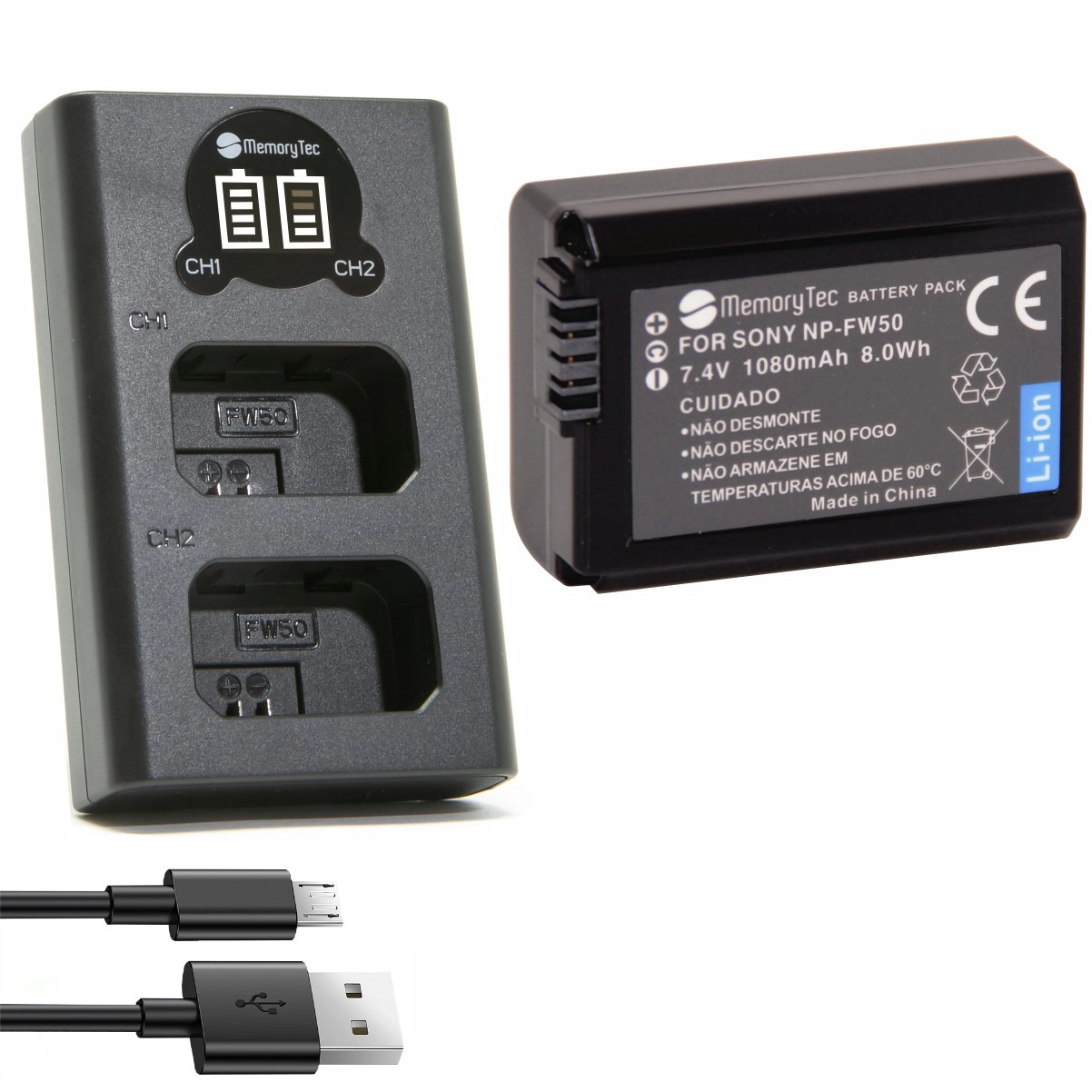 Kit 1 Bateria NP-FW50 + Carregador Duplo DL para Sony