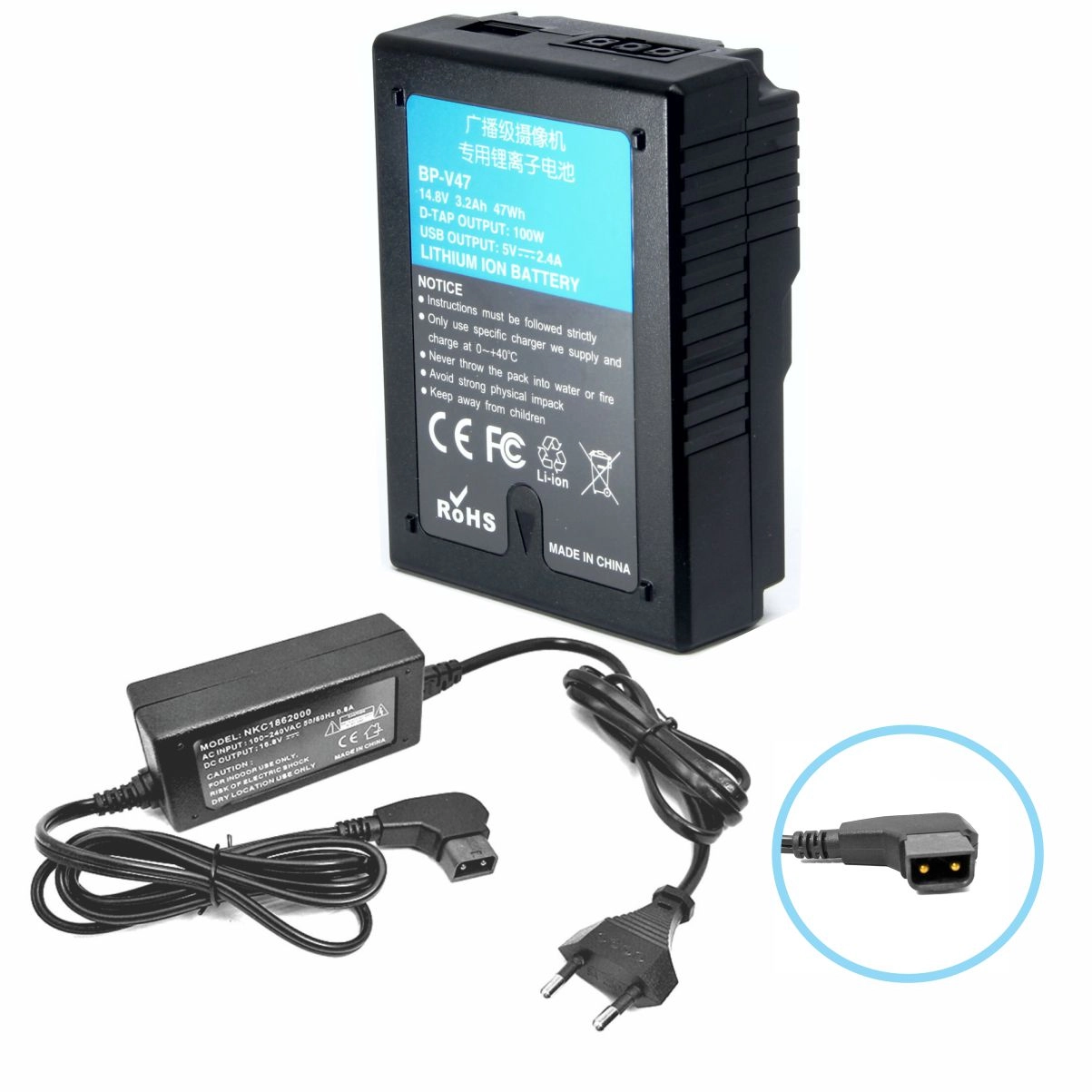 Kit 1 Bateria V-Mount Pocket 47WH + Cabo Carregador D-TAP