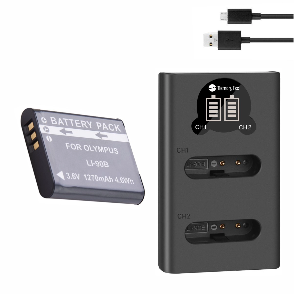 Kit 1 Bateria Li-90B + Carregador Duplo DL para Olympus