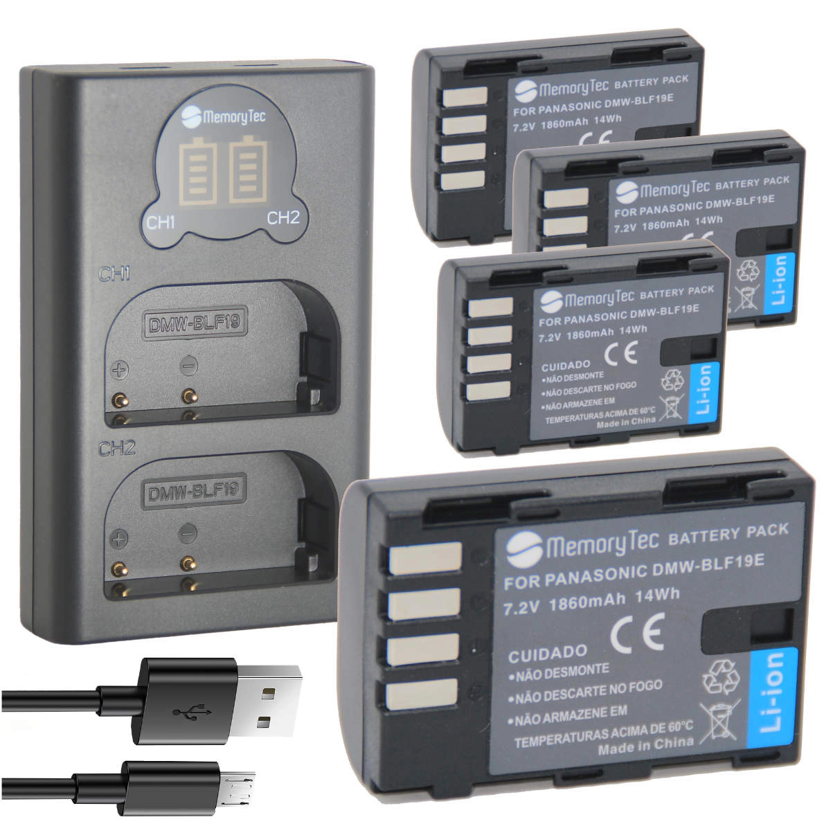 Kit 4 Baterias DMW-BLF19e + Carregador Duplo DL para Panasonic Kit 4 Baterias DMW-BLF19e + Carregador Duplo DL para Panasonic