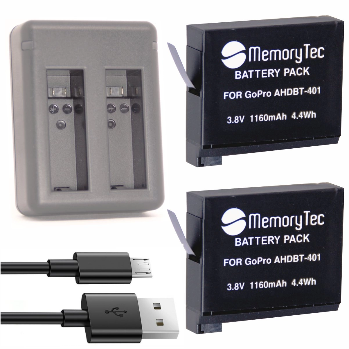 Kit 2 Baterias AHDBT-401 + 2 Carregador Duplo para GoPro 4