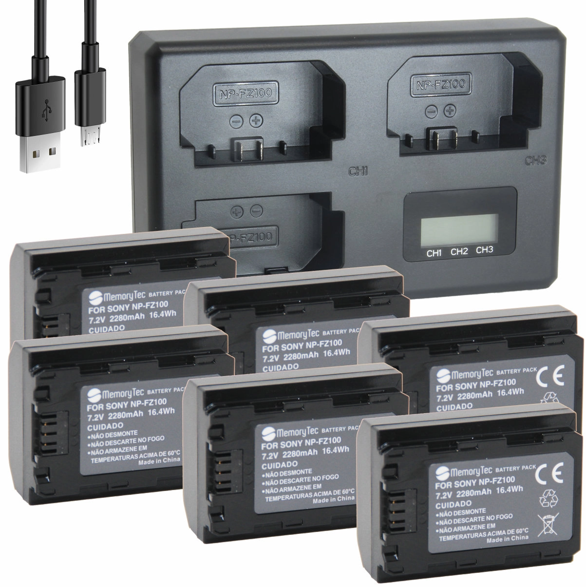 Kit 6 Baterias NP-FZ100 + Carregador para Sony Kit 6 Baterias NP-FZ100 + Carregador para Sony