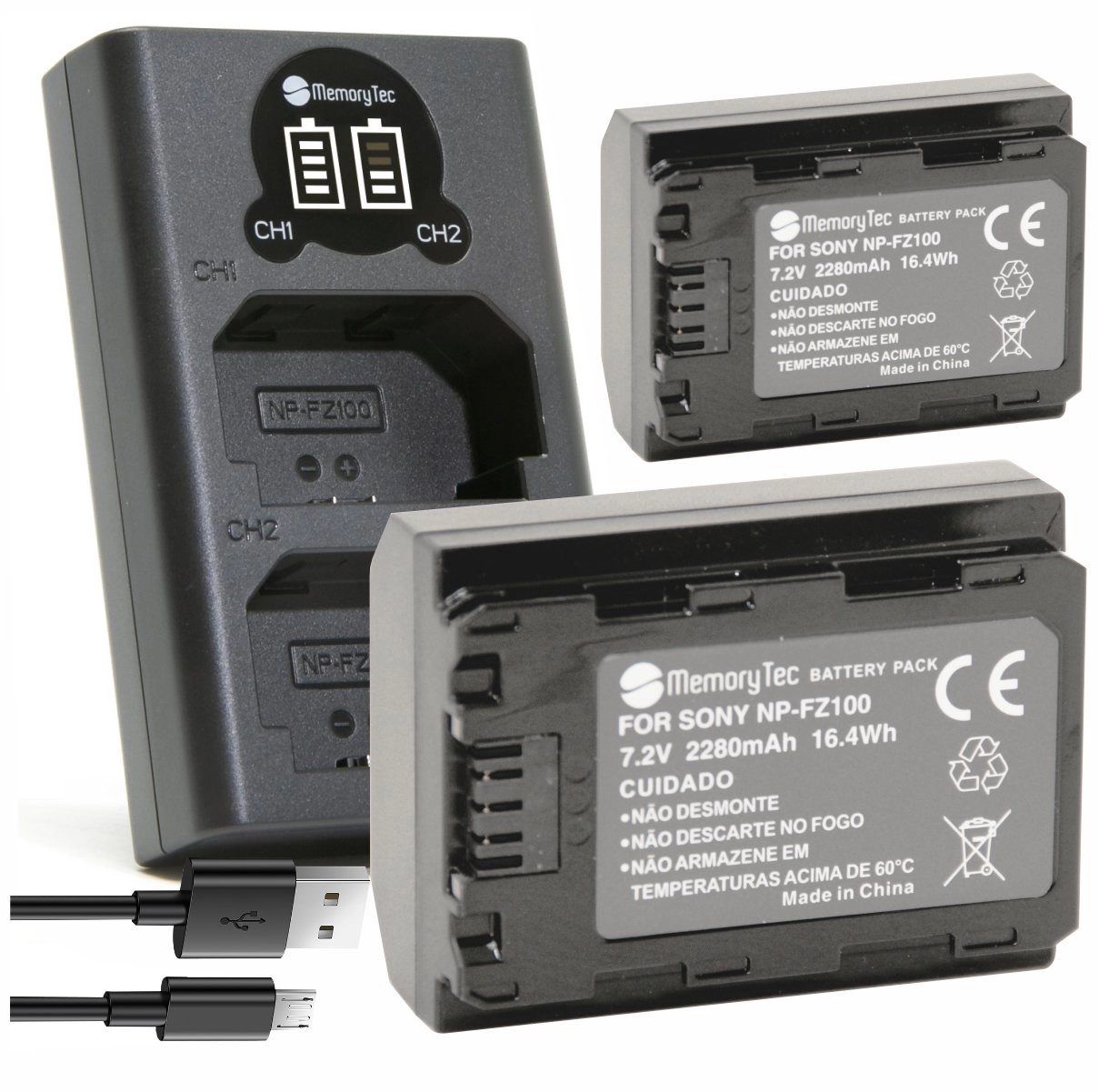 Kit 2 Baterias NP-FZ100 + Carregador Duplo DL para Sony Kit 2 Baterias NP-FZ100 + Carregador Duplo DL para Sony