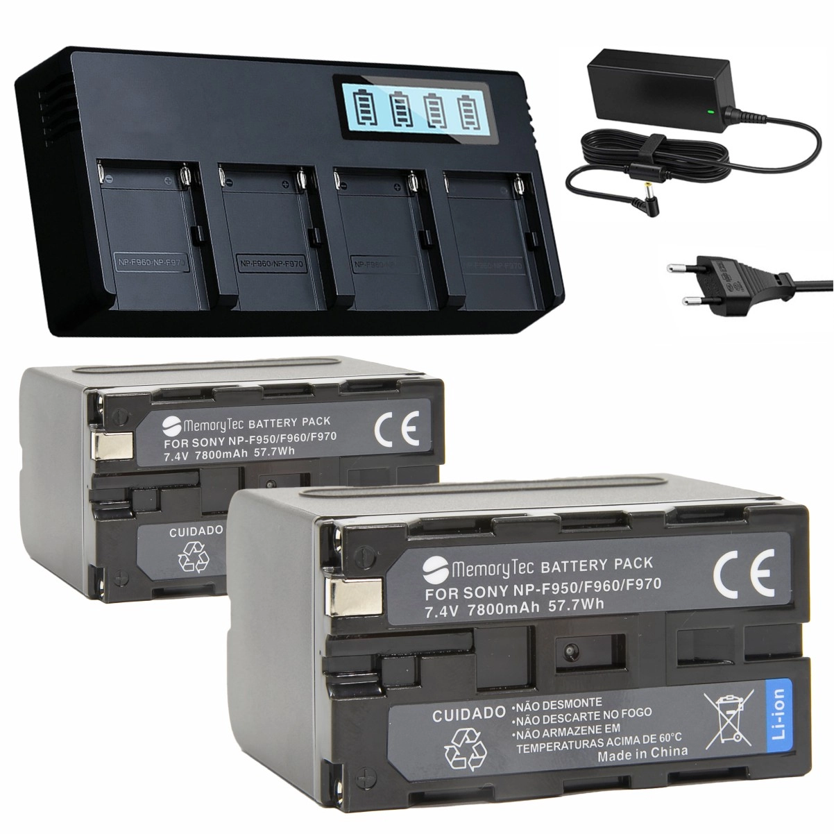 Kit 2 Baterias NP-F950 + Carregador Quadruplo para Sony Kit 2 Baterias NP-F950 + Carregador Quadruplo para Sony