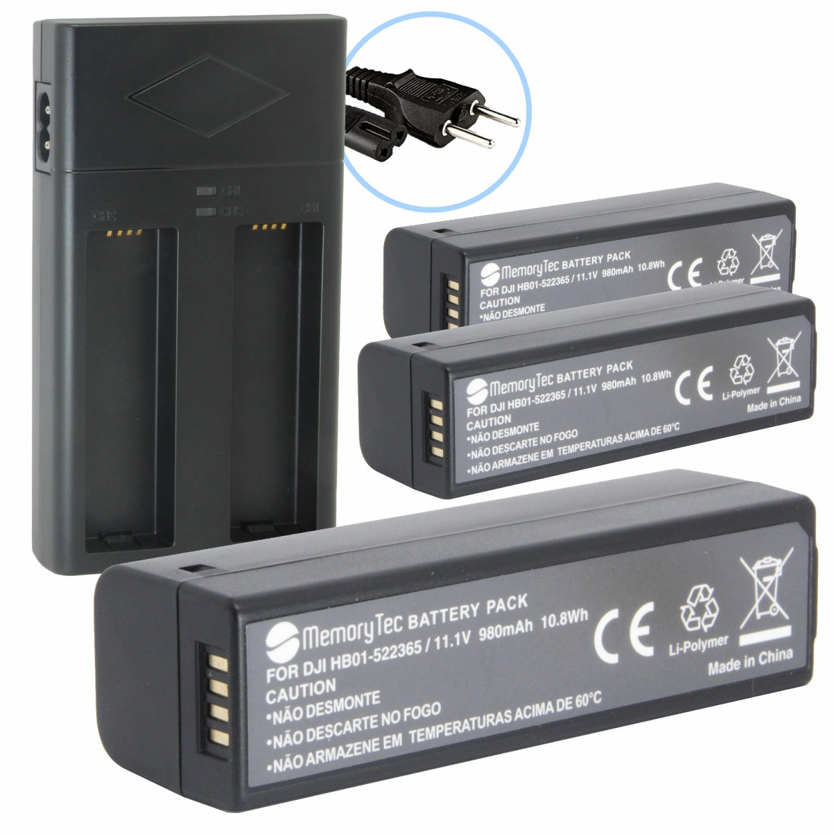 Kit 3 Baterias HB01 + Carregador Duplo para DJI OSMO e Zenmuse