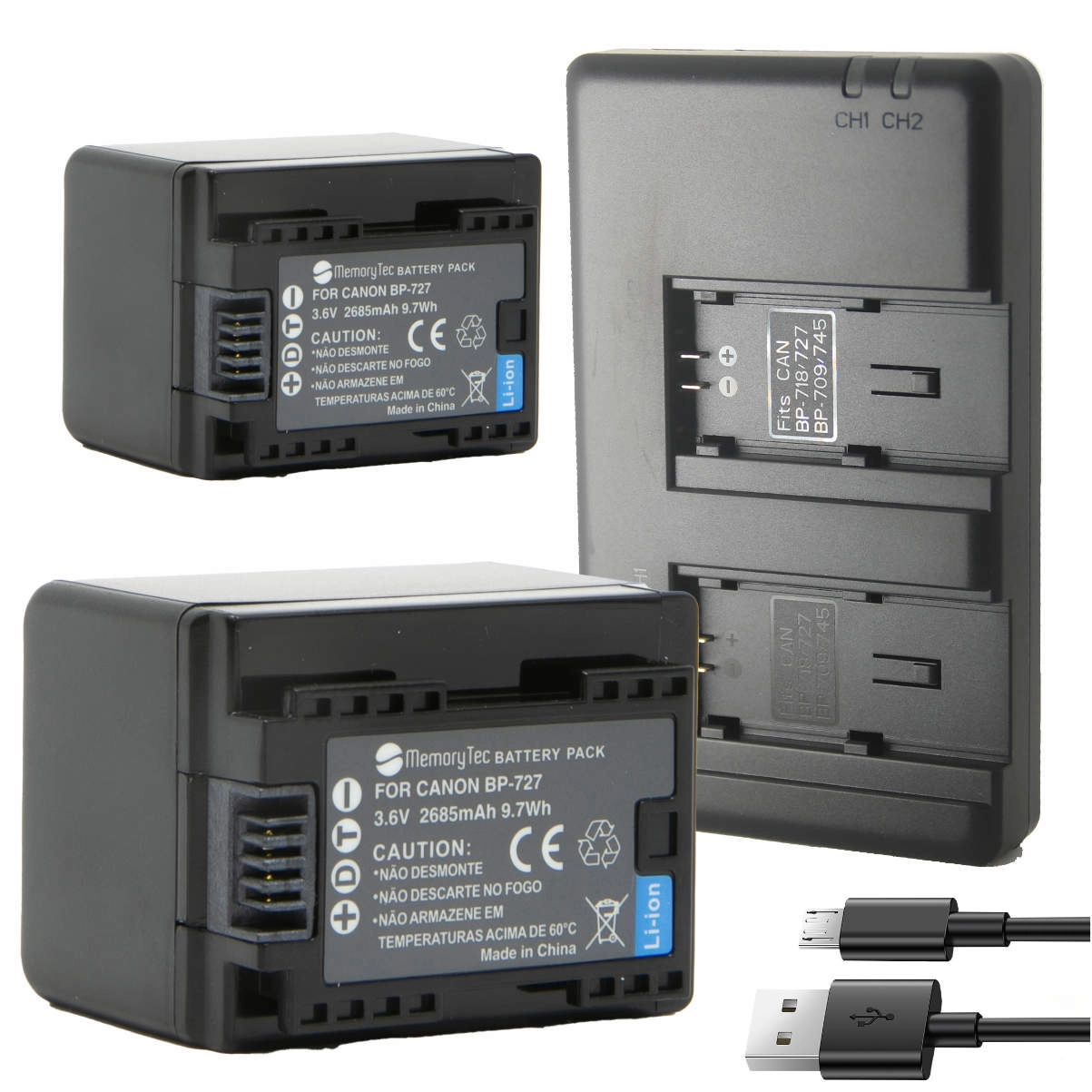 Kit 2 Baterias BP-727 + Carregador Duplo DU para Canon Kit 2 Baterias BP-727 + Carregador Duplo DU para Canon