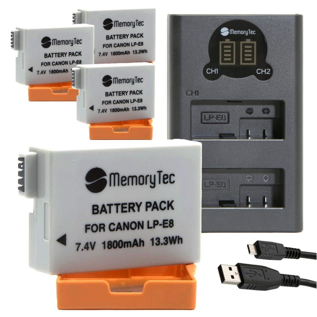 Kit 4 Baterias LP-E8 + Carregador Duplo DL para Canon Kit 4 Baterias LP-E8 + Carregador Duplo DL para Canon