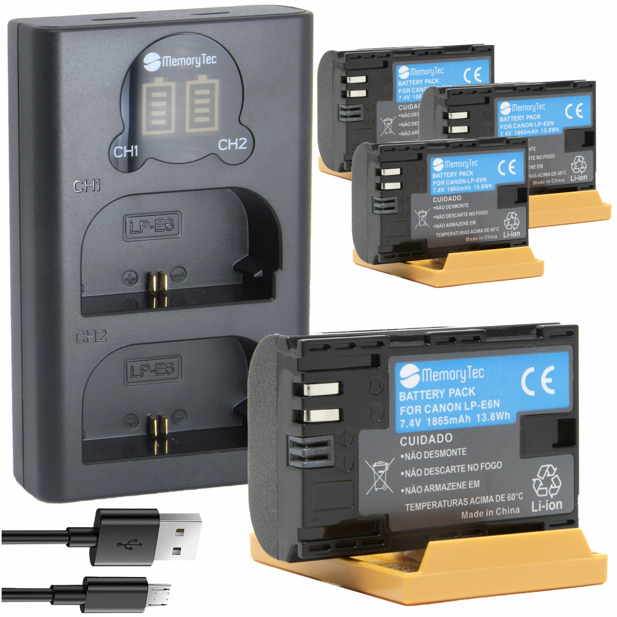 Kit 4 Baterias MemoryTec LP-E6NH PRO + Carregador Duplo DL para Canon