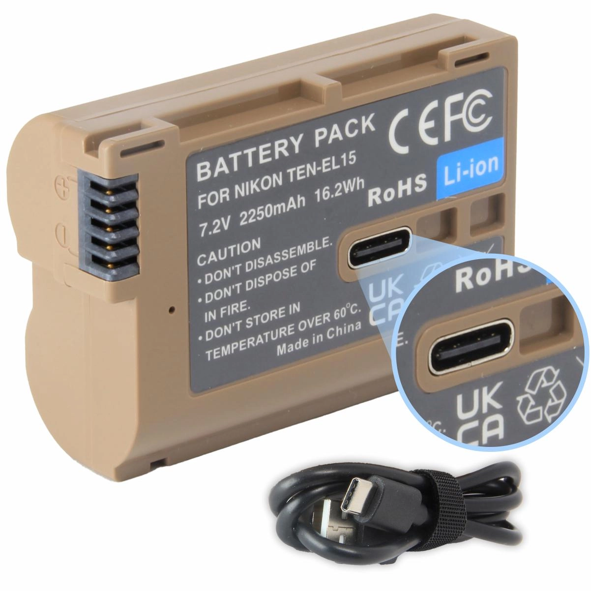Bateria com USB-C TEN-EL15 para Nikon