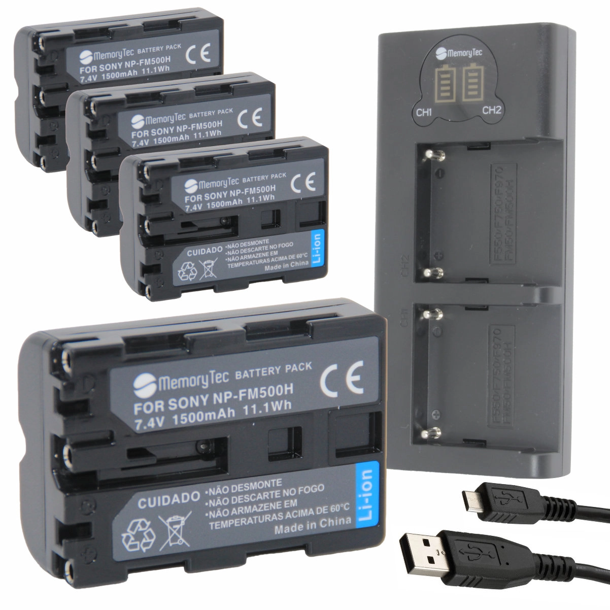 Kit 4 Baterias NP-FM500H + Carregador Duplo DL para Sony Kit 4 Baterias NP-FM500H + Carregador Duplo DL para Sony