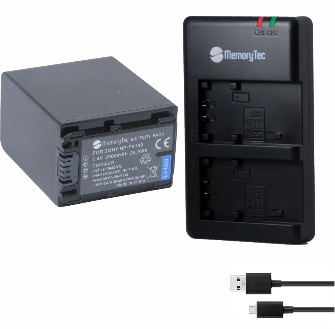 Kit 1 Bateria NP-FV100 + Carregador Duplo DU para Sony Kit 1 Bateria NP-FV100 + Carregador Duplo DU para Sony