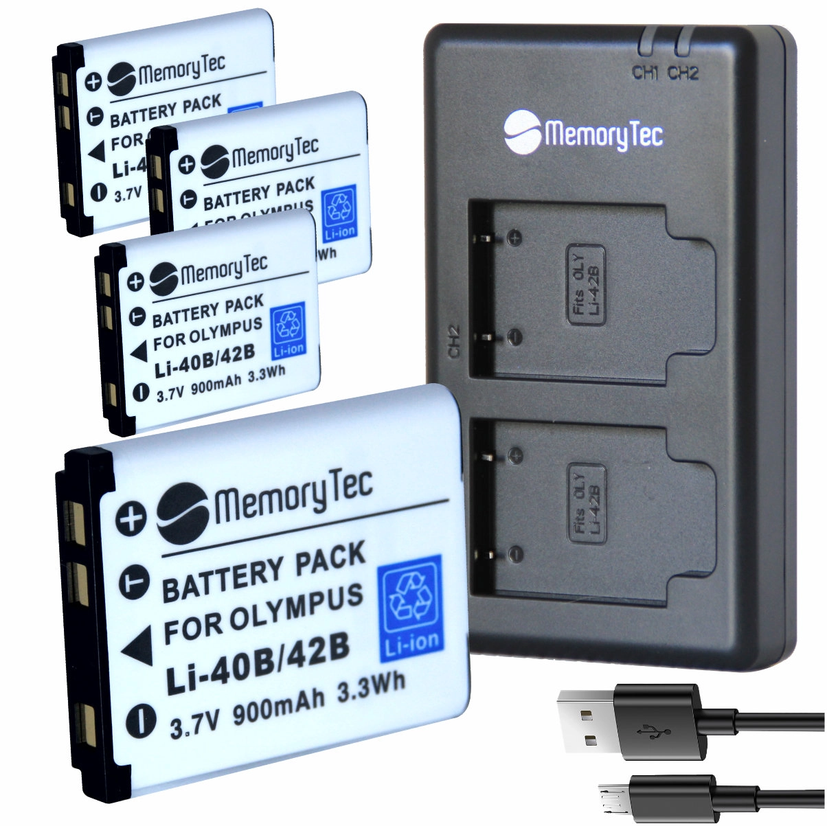 Kit 4 Baterias LI-40B + Carregador Duplo para Olympus / Fujifilm / Kodak / Nikon / Casio entre outras