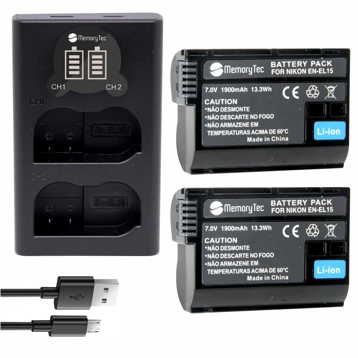 Kit 2 Baterias EN-EL15 + Carregador Duplo DL para Nikon
