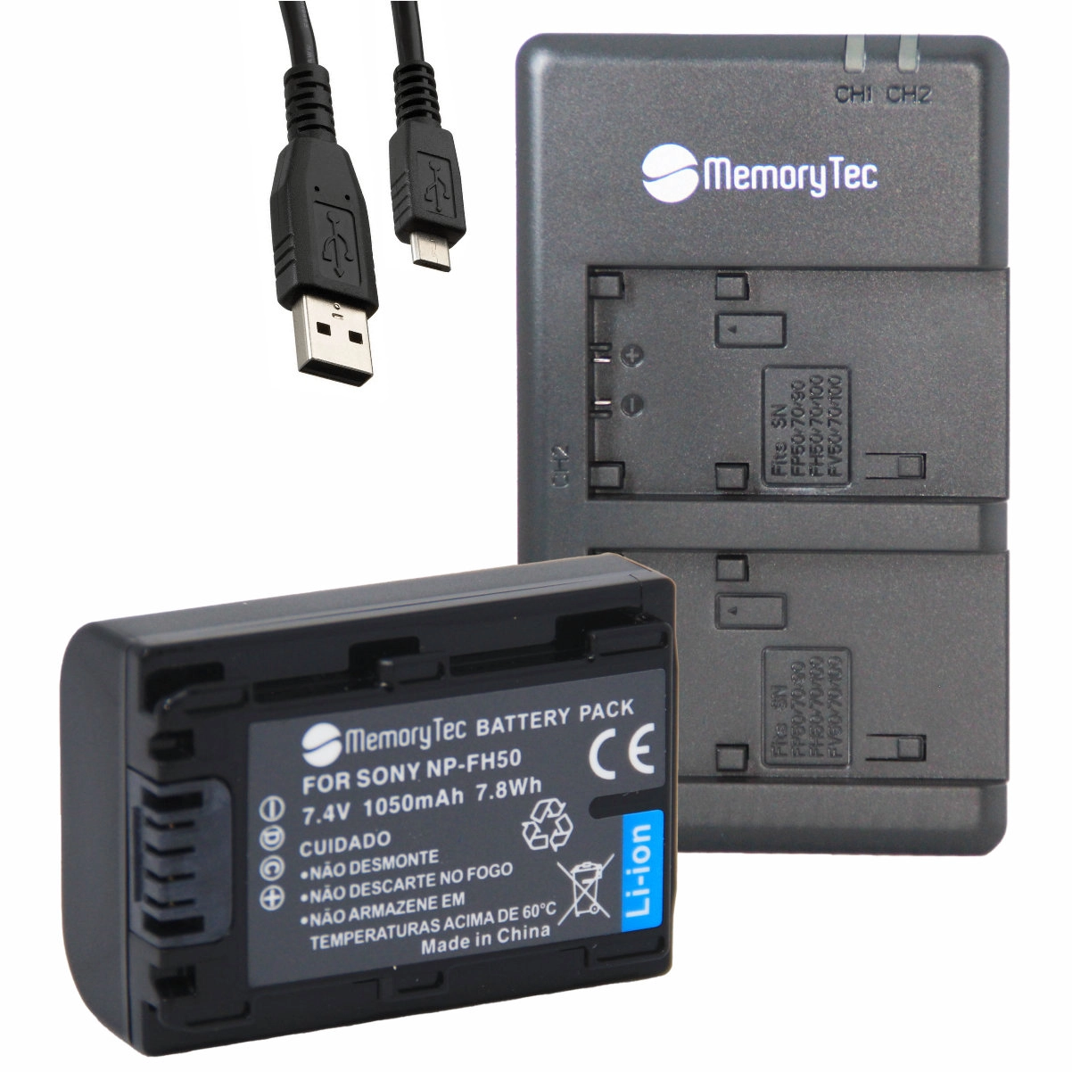 Kit 1 Bateria NP-FH50 + Carregador Duplo DU para Sony