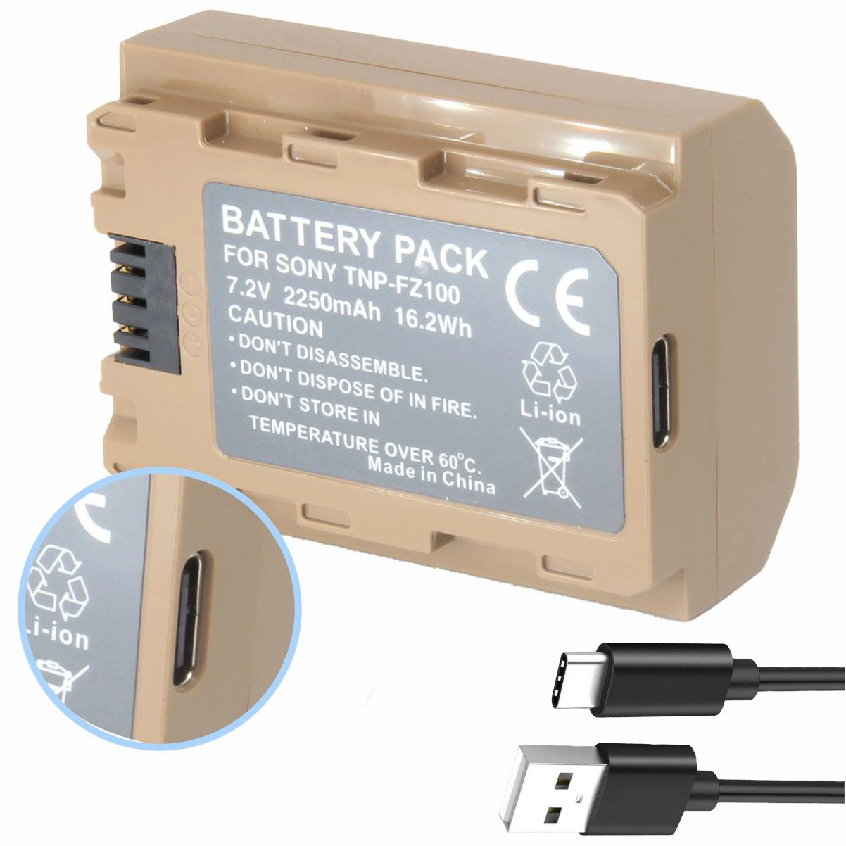 Bateria Com USB-C TNP-FZ100 para Sony Bateria Com USB-C TNP-FZ100 para Sony