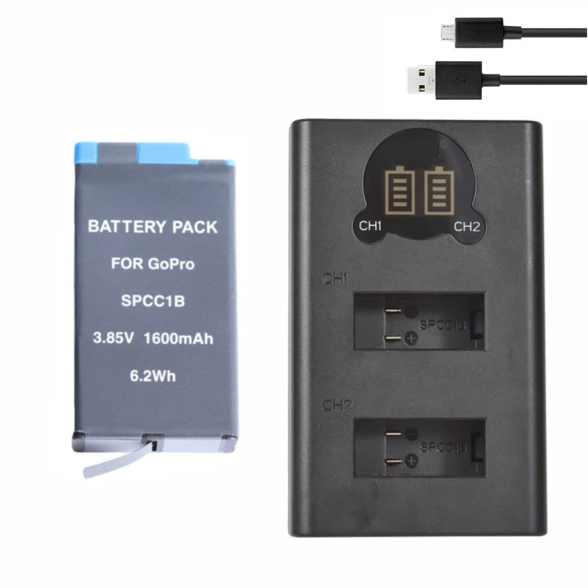 Kit 1 Bateria SPCC1B + Carregador Duplo DL para GoPro Max 360 Kit 1 Bateria SPCC1B + Carregador Duplo DL para GoPro Max 360