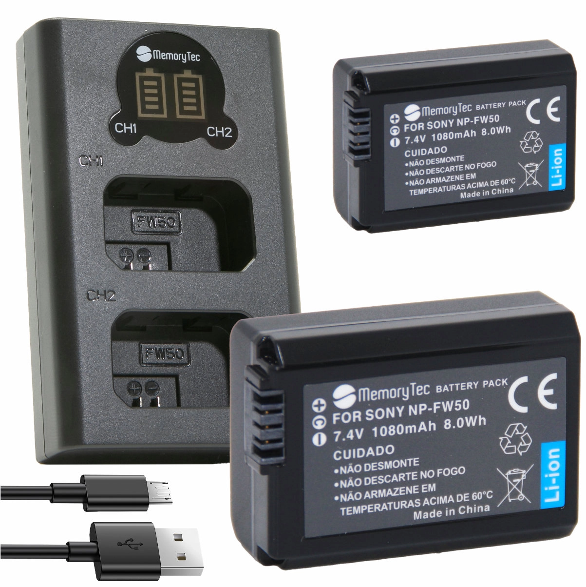 Kit 2 Baterias NP-FW50 + Carregador Duplo DL para Sony Kit 2 Baterias NP-FW50 + Carregador Duplo DL para Sony