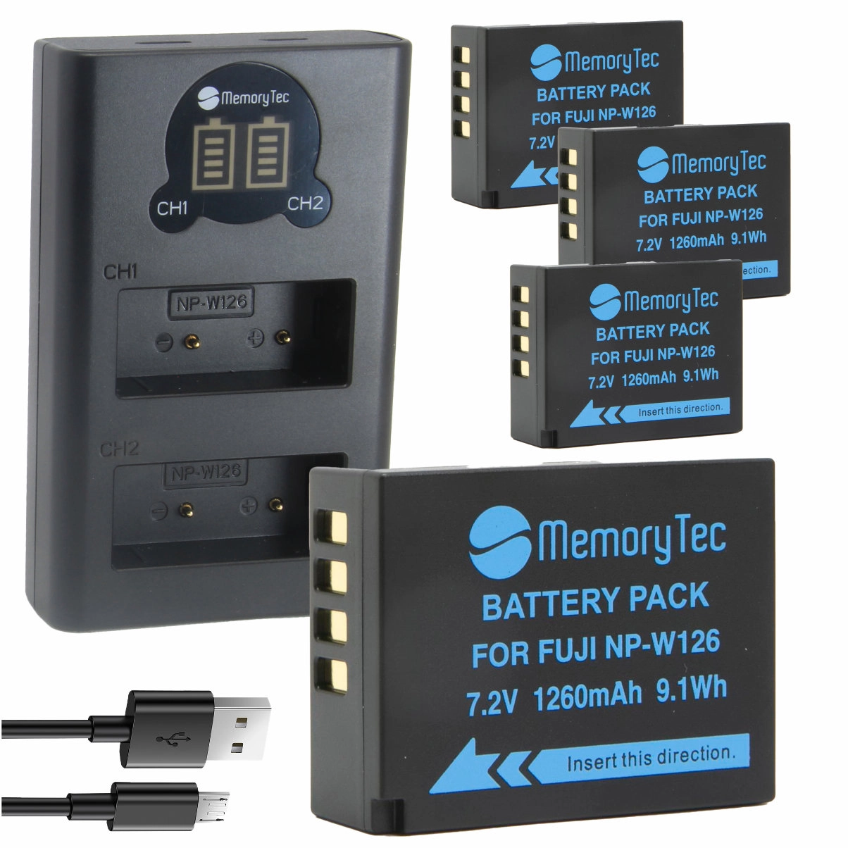 Kit 4 Baterias NP-W126 + Carregador Duplo DL para Fujifilm Kit 4 Baterias NP-W126 + Carregador Duplo DL para Fujifilm