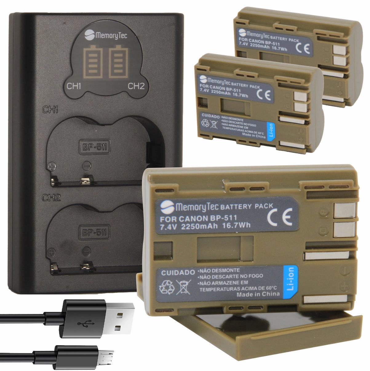 Kit 3 Baterias BP-511 + Carregador Duplo para Canon Kit 3 Baterias BP-511 + Carregador Duplo para Canon